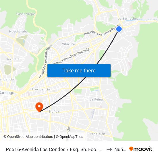 Pc616-Avenida Las Condes / Esq. Sn. Fco. De Asís to Ñuñoa map