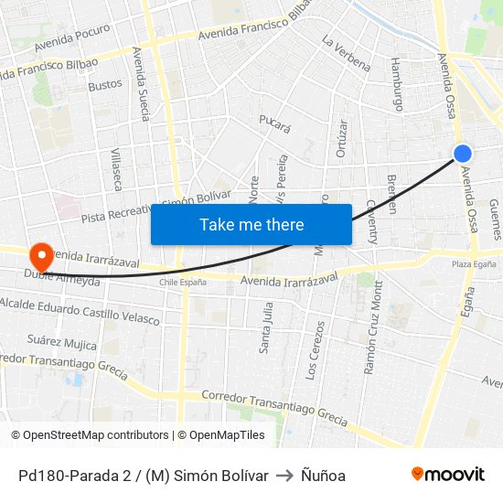 Pd180-Parada 2 / (M) Simón Bolívar to Ñuñoa map