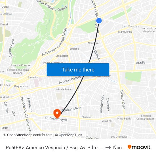 Pc60-Av. Américo Vespucio / Esq. Av. Pdte. Kennedy to Ñuñoa map