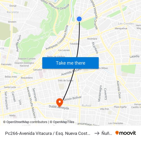 Pc266-Avenida Vitacura / Esq. Nueva Costanera to Ñuñoa map