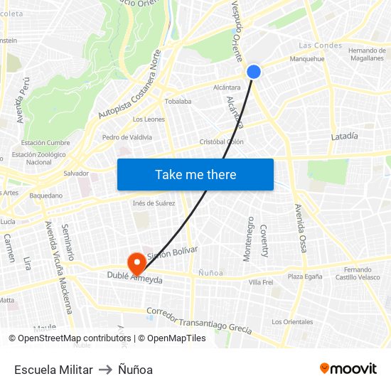 Escuela Militar to Ñuñoa map