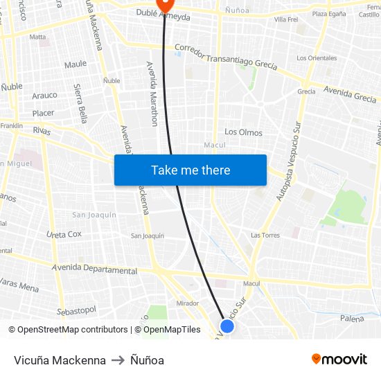 Vicuña Mackenna to Ñuñoa map