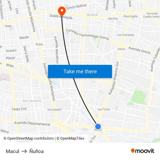 Macul to Ñuñoa map