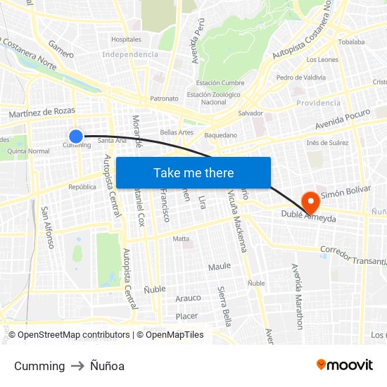 Cumming to Ñuñoa map