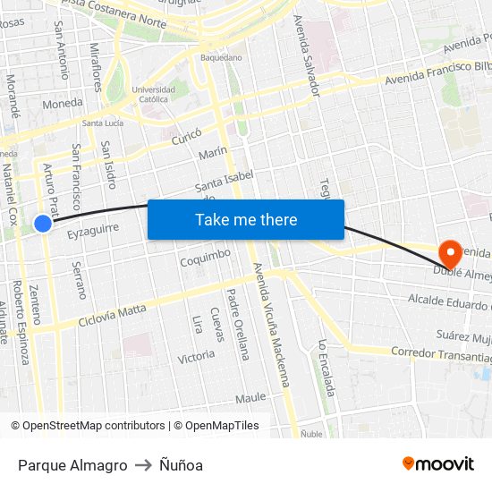 Parque Almagro to Ñuñoa map