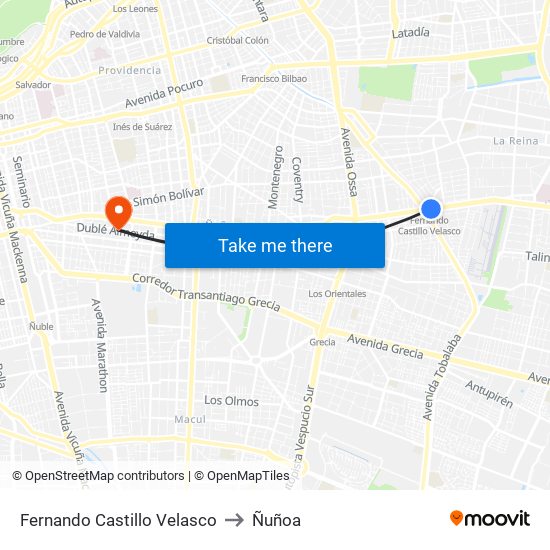 Fernando Castillo Velasco to Ñuñoa map