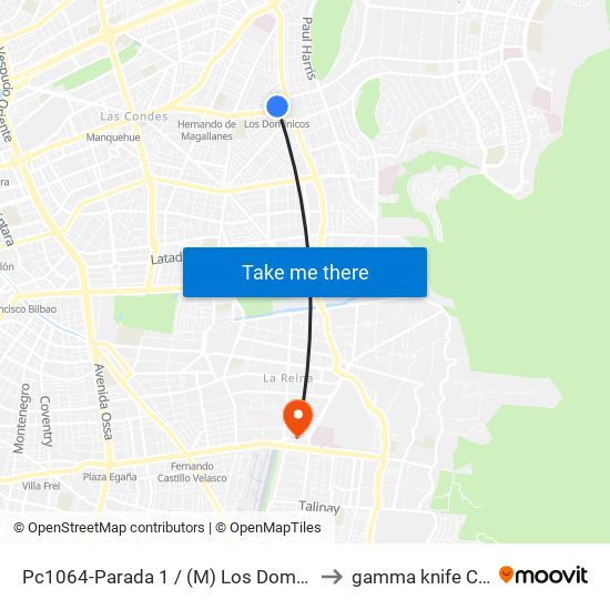 Pc1064-Parada 1 / (M) Los Dominicos to gamma knife Chile map