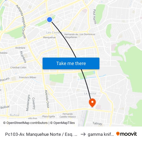 Pc103-Av. Manquehue Norte / Esq. Av. Pdte. Riesco to gamma knife Chile map