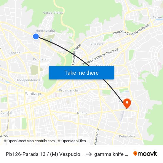 Pb126-Parada 13 / (M) Vespucio Norte to gamma knife Chile map