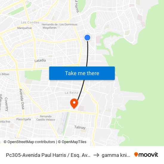 Pc305-Avenida Paul Harris / Esq. Av. Cristóbal Colón to gamma knife Chile map