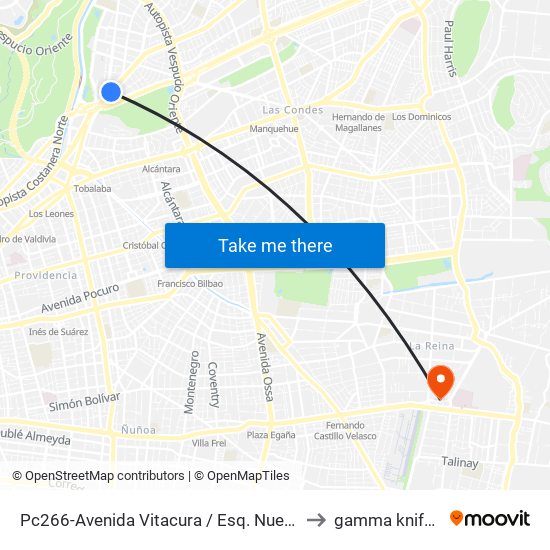 Pc266-Avenida Vitacura / Esq. Nueva Costanera to gamma knife Chile map