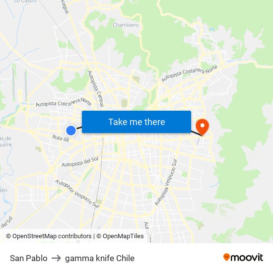 San Pablo to gamma knife Chile map