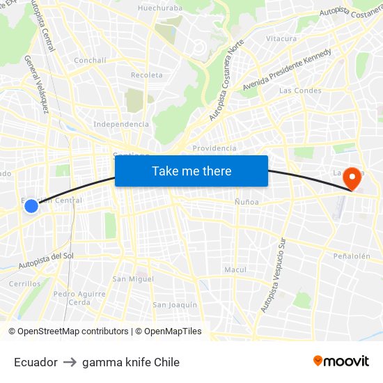 Ecuador to gamma knife Chile map