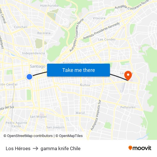 Los Héroes to gamma knife Chile map