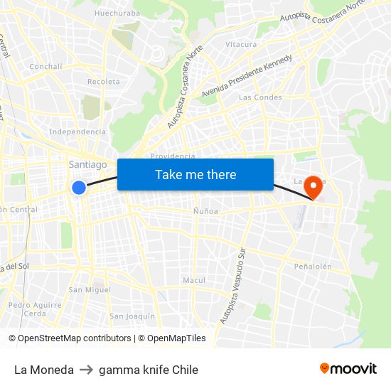 La Moneda to gamma knife Chile map