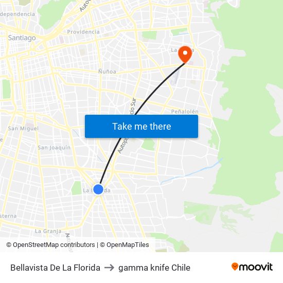 Bellavista De La Florida to gamma knife Chile map