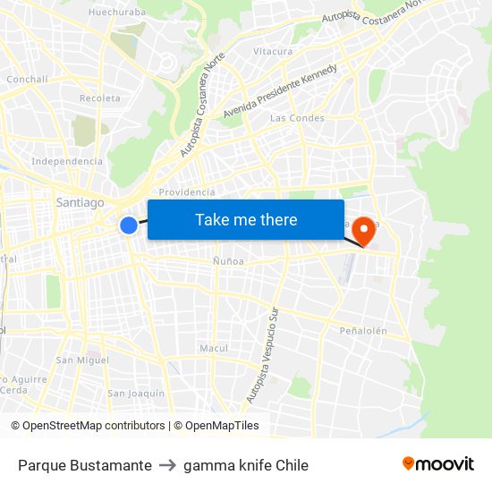 Parque Bustamante to gamma knife Chile map