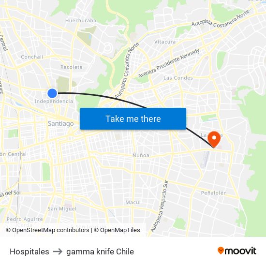 Hospitales to gamma knife Chile map