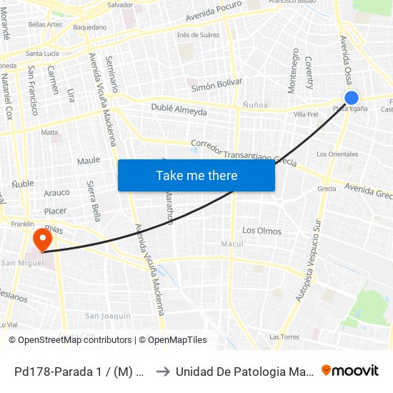 Pd178-Parada 1 / (M) Plaza Egaña to Unidad De Patologia Mamaria HBLT map