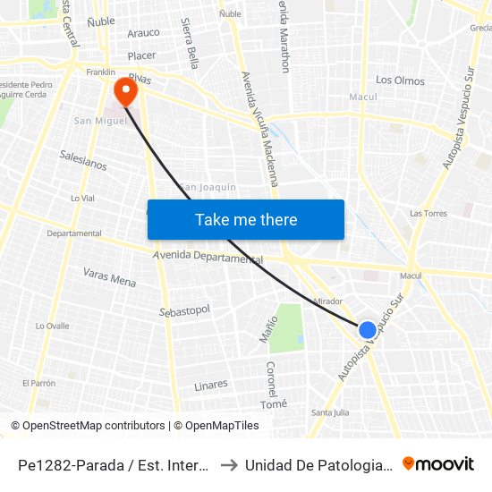 Pe1282-Parada / Est. Intermodal De La Florida to Unidad De Patologia Mamaria HBLT map