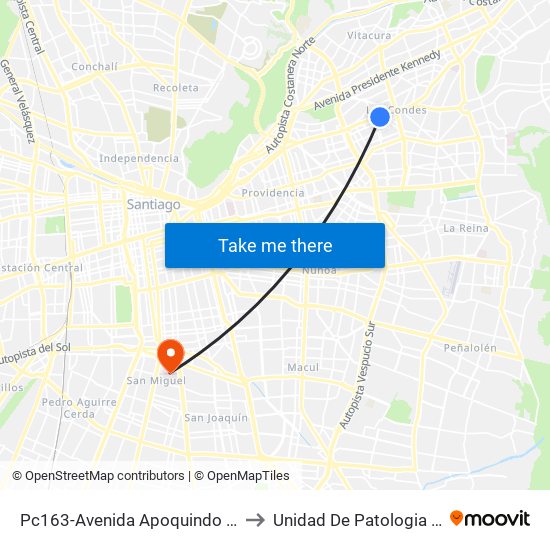 Pc163-Avenida Apoquindo / Esq. La Capitanía to Unidad De Patologia Mamaria HBLT map