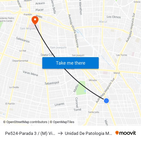 Pe524-Parada 3 / (M) Vicente Valdés to Unidad De Patologia Mamaria HBLT map