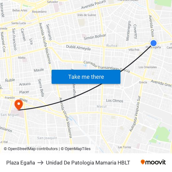 Plaza Egaña to Unidad De Patologia Mamaria HBLT map