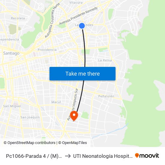 Pc1066-Parada 4 / (M) Manquehue to UTI Neonatología Hospital Luis Tisne map