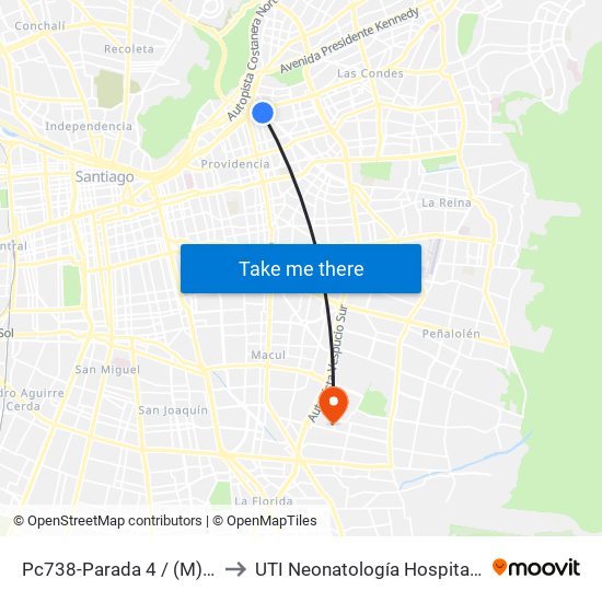 Pc738-Parada 4 / (M) Tobalaba to UTI Neonatología Hospital Luis Tisne map
