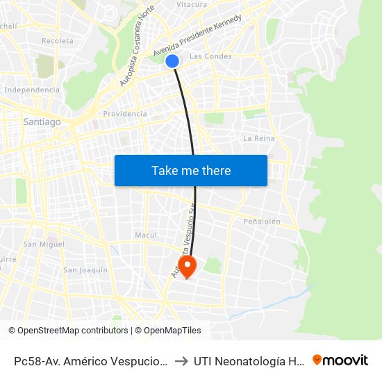 Pc58-Av. Américo Vespucio / Esq. Av. Pdte. Riesco to UTI Neonatología Hospital Luis Tisne map