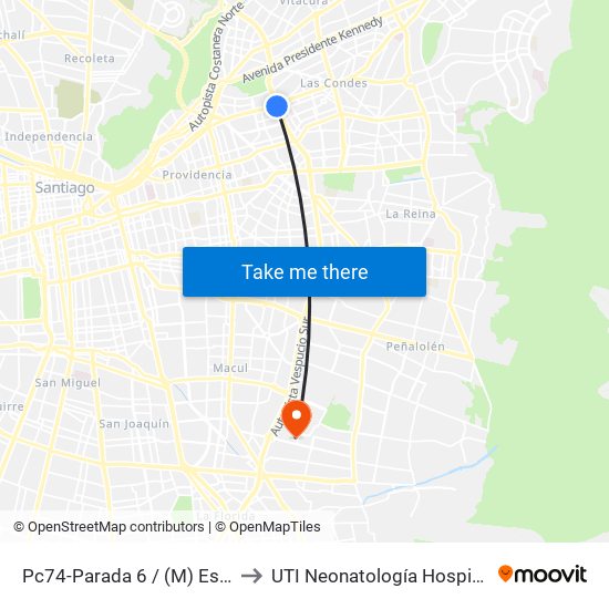Pc74-Parada 6 / (M) Escuela Militar to UTI Neonatología Hospital Luis Tisne map