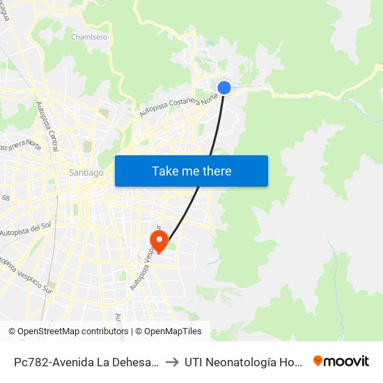 Pc782-Avenida La Dehesa / Esq. Raúl Labbé to UTI Neonatología Hospital Luis Tisne map