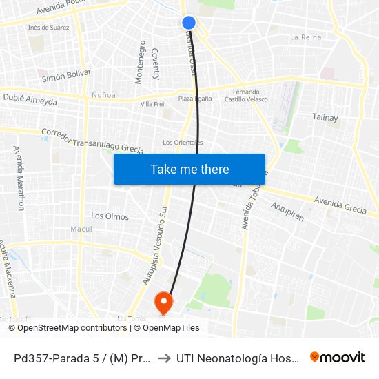 Pd357-Parada 5 / (M) Príncipe De Gales to UTI Neonatología Hospital Luis Tisne map