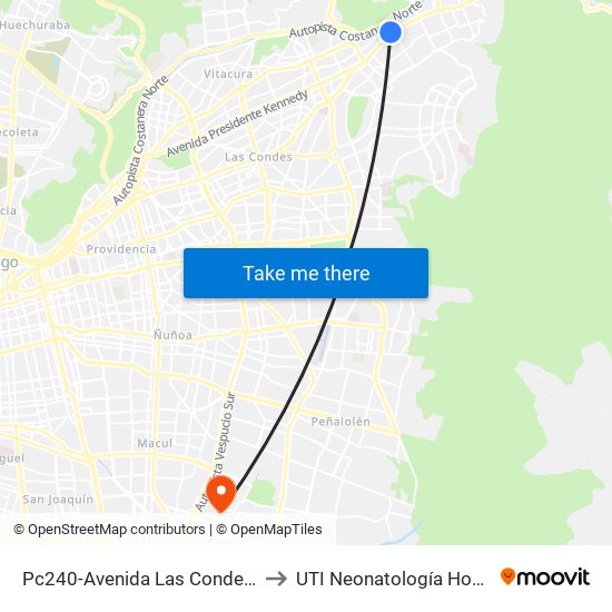 Pc240-Avenida Las Condes / Esq. Pamplona to UTI Neonatología Hospital Luis Tisne map