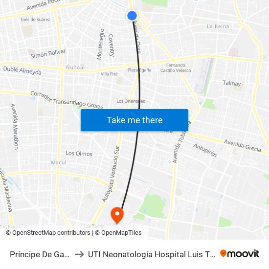 Príncipe De Gales to UTI Neonatología Hospital Luis Tisne map