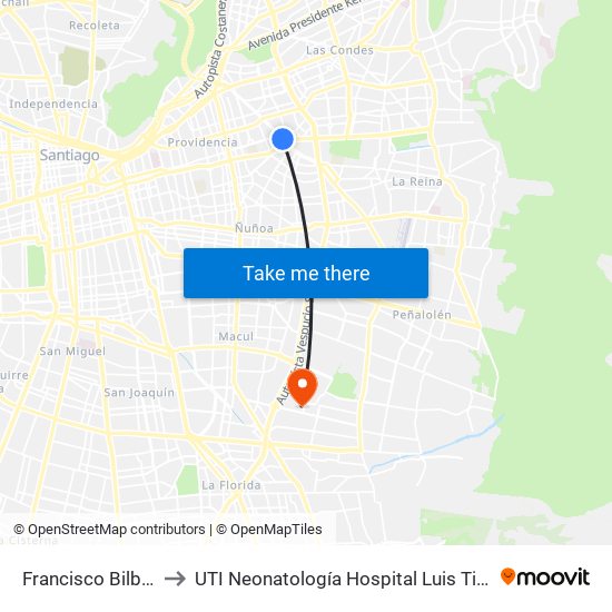 Francisco Bilbao to UTI Neonatología Hospital Luis Tisne map