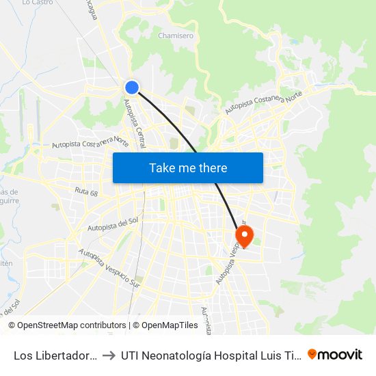 Los Libertadores to UTI Neonatología Hospital Luis Tisne map