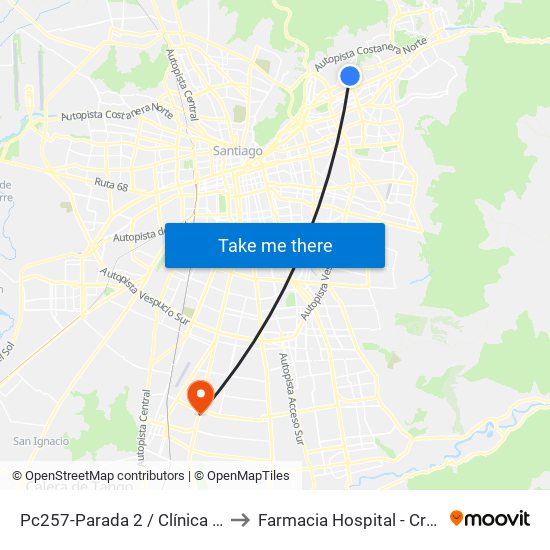 Pc257-Parada 2 / Clínica Alemana to Farmacia Hospital - Crs El Pino map