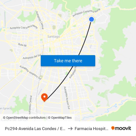 Pc294-Avenida Las Condes / Esq. Av. Padre H. Central to Farmacia Hospital - Crs El Pino map