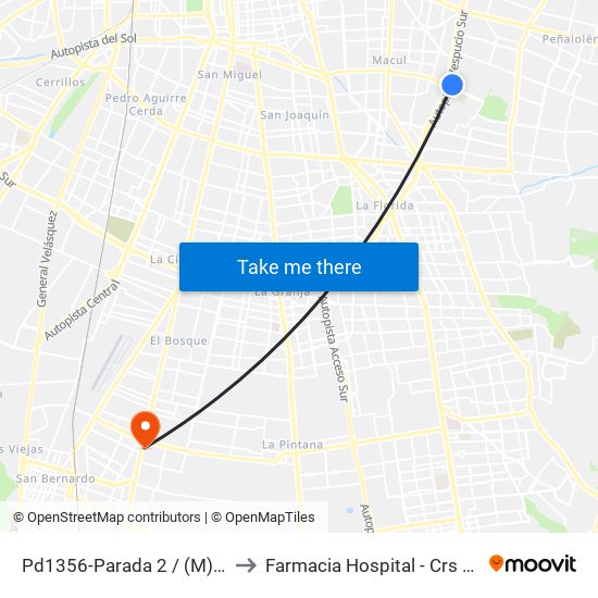 Pd1356-Parada 2 / (M) Quilín to Farmacia Hospital - Crs El Pino map