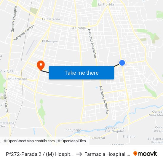 Pf272-Parada 2 / (M) Hospital Sótero Del Río to Farmacia Hospital - Crs El Pino map