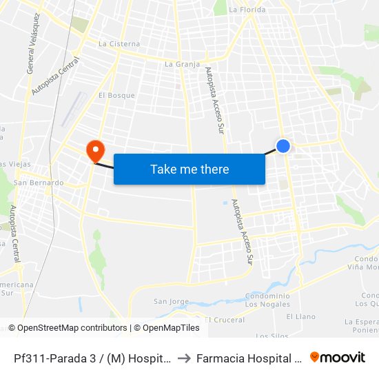 Pf311-Parada 3 / (M) Hospital Sótero Del Río to Farmacia Hospital - Crs El Pino map