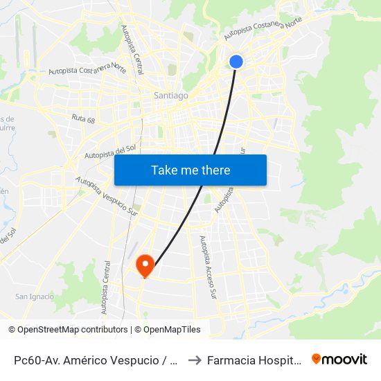 Pc60-Av. Américo Vespucio / Esq. Av. Pdte. Kennedy to Farmacia Hospital - Crs El Pino map