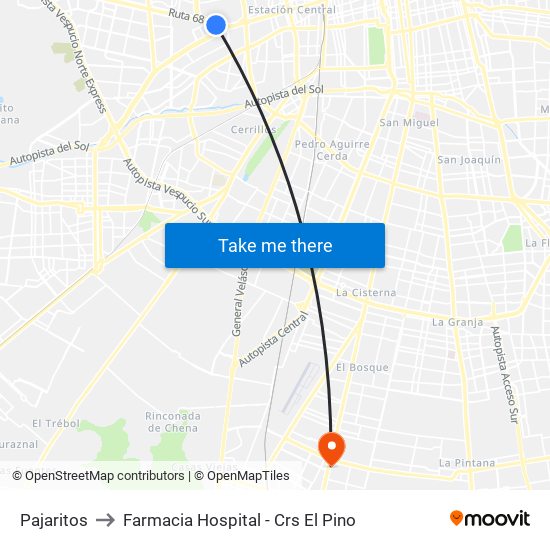 Pajaritos to Farmacia Hospital - Crs El Pino map