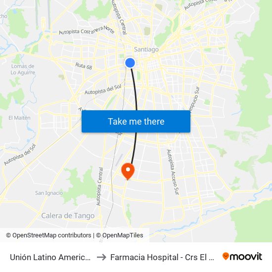 Unión Latino Americana to Farmacia Hospital - Crs El Pino map