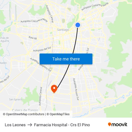 Los Leones to Farmacia Hospital - Crs El Pino map