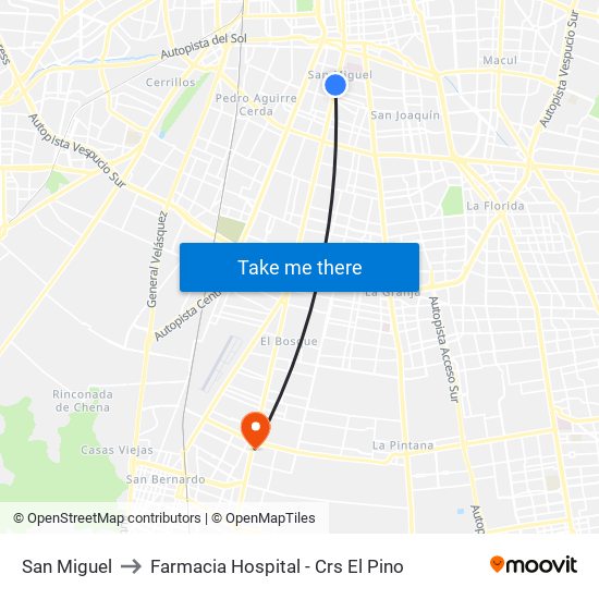 San Miguel to Farmacia Hospital - Crs El Pino map