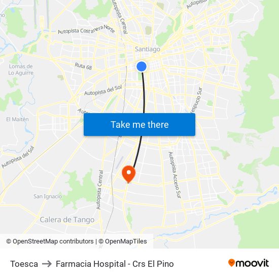 Toesca to Farmacia Hospital - Crs El Pino map