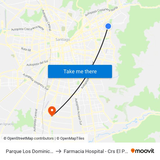 Parque Los Dominicos to Farmacia Hospital - Crs El Pino map