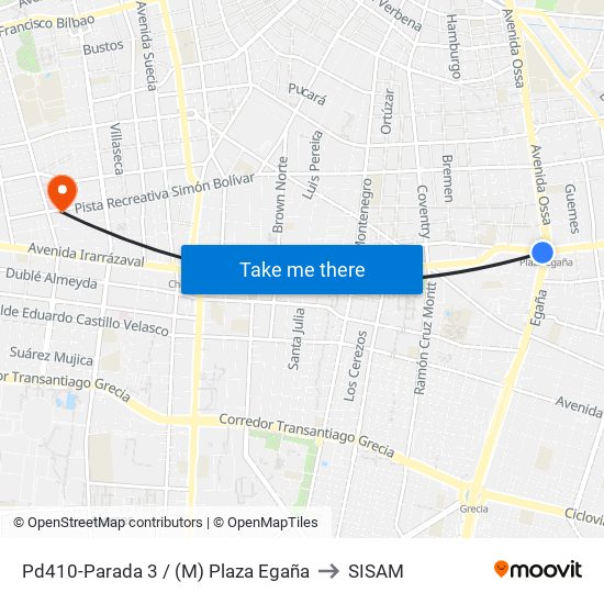 Pd410-Parada 3 / (M) Plaza Egaña to SISAM map